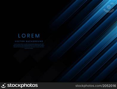 Abstract blue gradient geometric diagonal overlapping on black background with copy space for text. Vector illustration