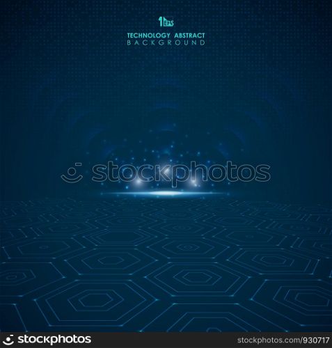 Abstract blue gradient pentagonal floor technology pattern. vector eps10