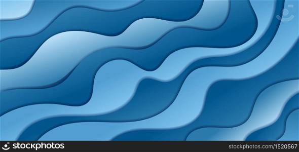 Abstract blue gradient waves shape layer paper cut style. Vector illustration