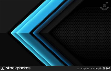 Abstract blue grey black metallic arrow direction geometric shape with circle mesh pattern blank space design modern futuristic background vector illustration.