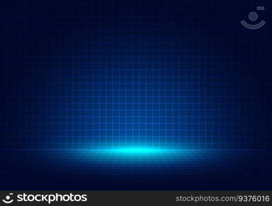 Abstract blue grid perspective design background with lighting. High technology lines landscape connect of future. Vector illustration