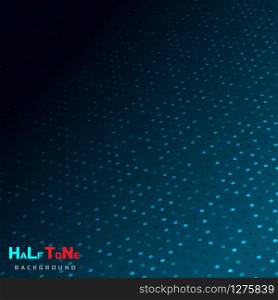 Abstract blue halftone with dot pattern and glowing lights on dark background technology style. Vector illustration