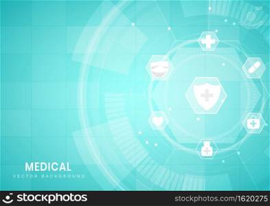 Abstract blue hexagon background. Medical technology and science concept and health care icon pattern. You can use for ad, poster, template, business presentation. Vector illustration