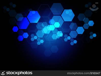 Abstract blue hexagon light technology data digital network system on dark design modern futuristic background vector illustration.