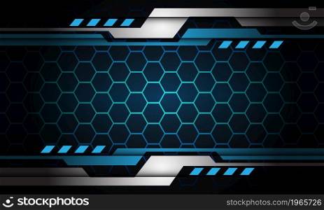 Abstract blue hexagon mesh line light silver geometric cyber shadow design modern futuristic technology background vector illustration.