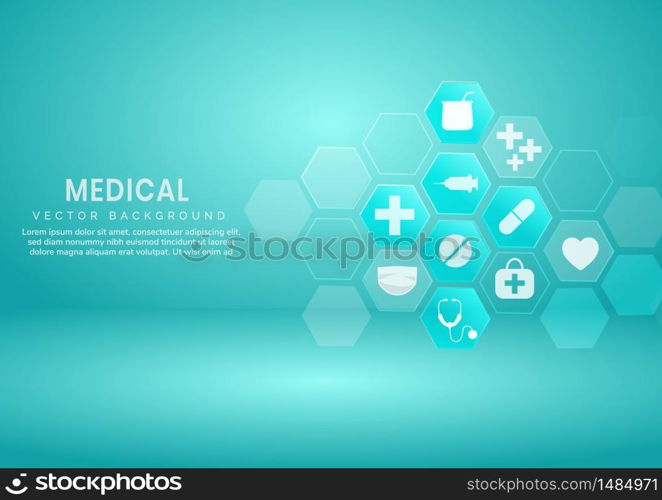 Abstract blue hexagon pattern background.Medical and science concept and health care icon pattern. You can use for ad, poster, template, business presentation. Vector illustration