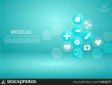 Abstract blue hexagon pattern background.Medical and science concept and health care icon pattern. You can use for ad, poster, template, business presentation. Vector illustration