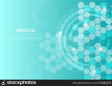 Abstract blue hexagon pattern background.Medical technology and science concept and health care icon pattern. You can use for ad, poster, template, business presentation. Vector illustration