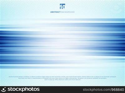 Abstract blue horizontal lines motion blur background technology style with halftone. Speed sport motion. Vector illustration