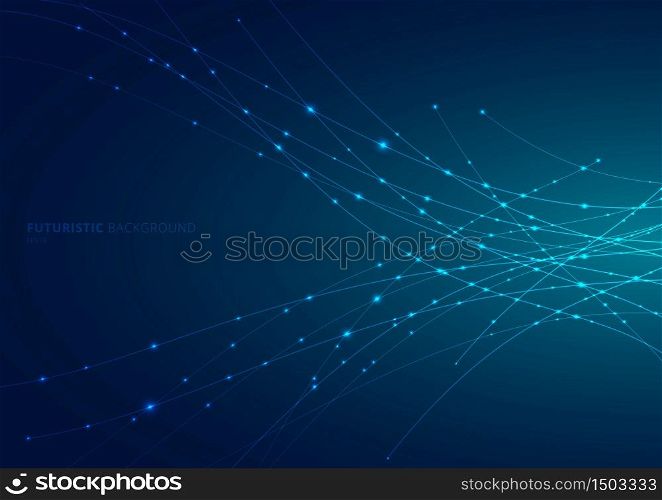 Abstract blue laser line curved with sparkle lighting on dark blue space background. Digital technology futuristic concept. Vector illustration