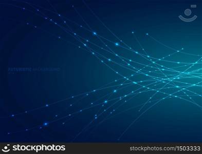 Abstract blue laser line curved with sparkle lighting on dark blue space background. Digital technology futuristic concept. Vector illustration