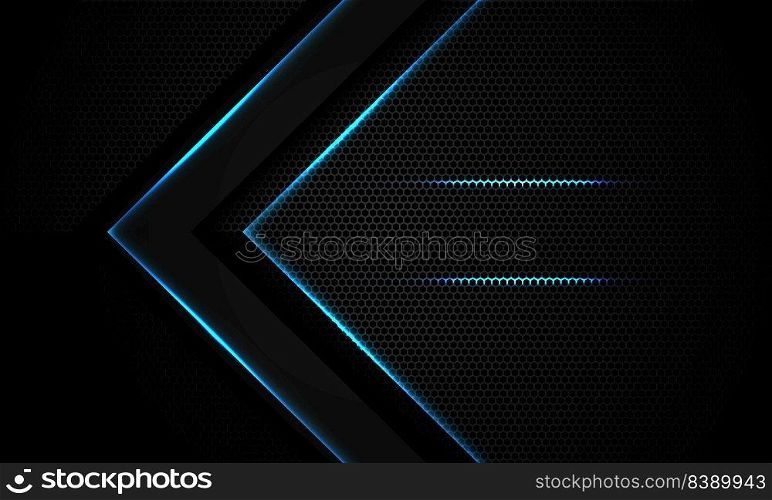 Abstract blue light arrow on black with hexagon mesh design modern luxury futuristic technology background vector illustration. 