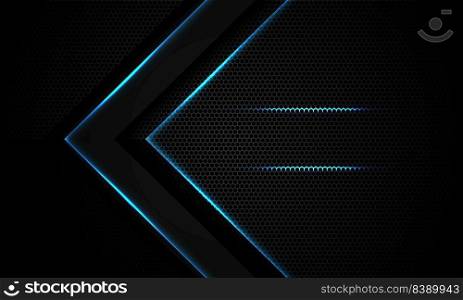 Abstract blue light arrow on black with hexagon mesh design modern luxury futuristic technology background vector illustration. 