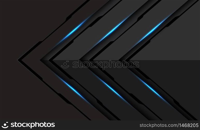 Abstract blue light black line cyber arrow direction on dark grey metallic design modern futuristic technology background vector illustration.