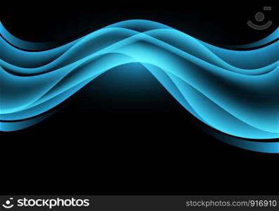 Abstract blue light curve wave on black luxury design modern futuristic background vector illustration.
