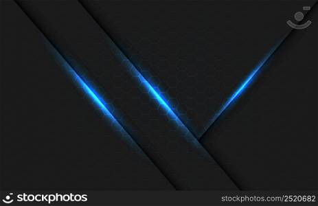 Abstract blue light growing shadow geometric on black with hexagon mesh design modern luxury futuristic technology background vector illustration.