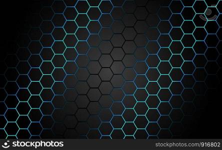 Abstract blue light hexagon line in grey modern luxury futuristic background vector illustration.