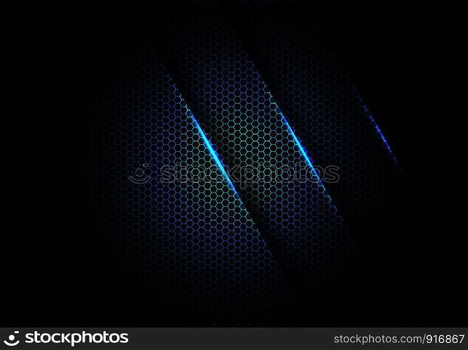 Abstract blue light on hexagon mesh pattern in dark grey design modern luxury futuristic background vector illustration.