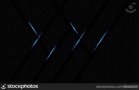 Abstract blue light shadow line geometric on dark hexagon mesh design modern futuristic background vector illustration.