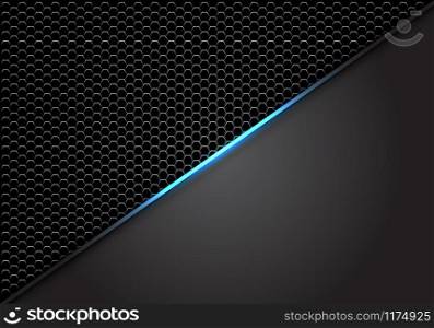 Abstract blue light slash on dark hexagon mesh with grey blank space luxury design modern futuristic background vector illustration.