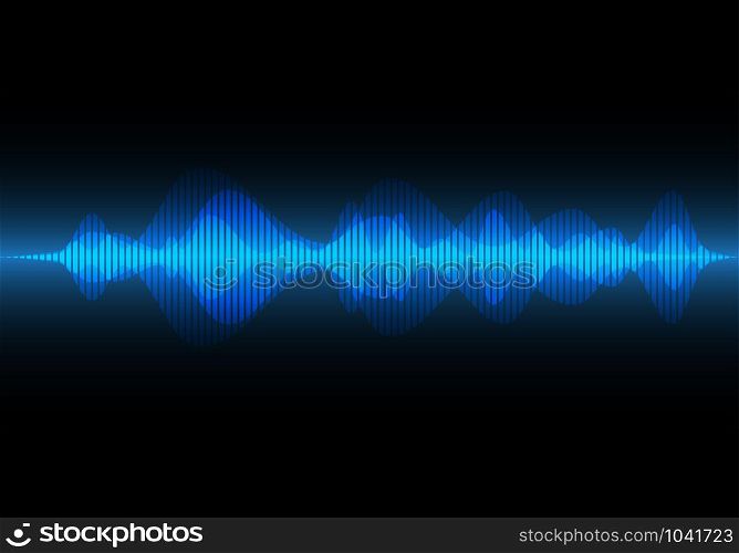 Abstract blue light sound wave on black design modern technology music background vector illustration.