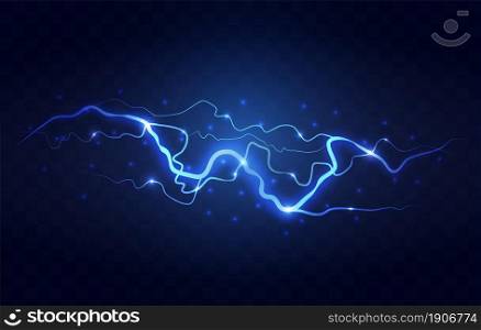Abstract Blue Lightning on Black Background. Blitz Lightning Thunder Light Sparks Storm Flash Thunderstorm. Power Energy Charge Thunder Shock. Abstract Blue Lightning on Black Background.