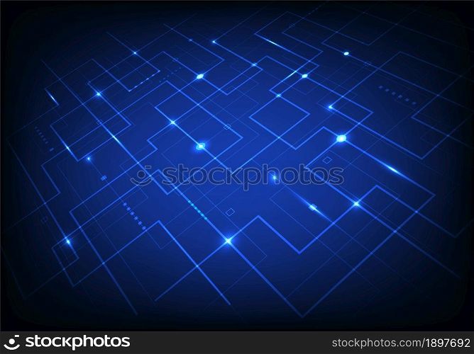 Abstract blue line grid pattern with light perspective on dark blue background modern technology digital concept. You can use for science, tech of future, internet communication, etc. Vector illustration