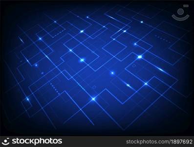 Abstract blue line grid pattern with light perspective on dark blue background modern technology digital concept. You can use for science, tech of future, internet communication, etc. Vector illustration