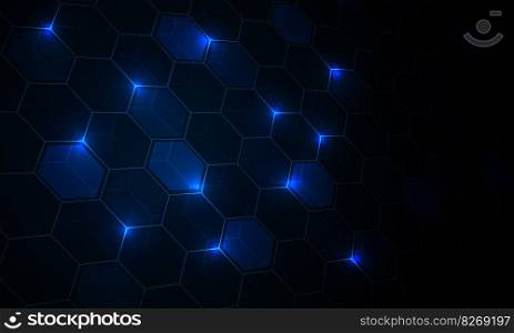 Abstract blue line hexagon light technology futuristic geometric design modern background vector 