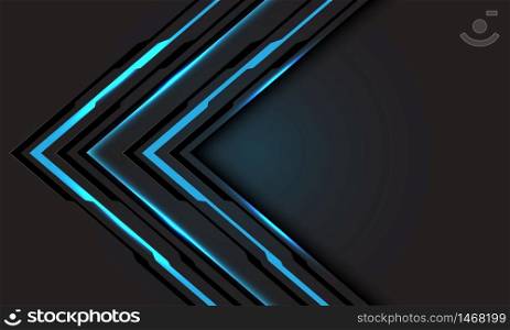 Abstract blue line light cyber arrow direction on dark grey with blank space design modern futuristic technology background vector illustration.