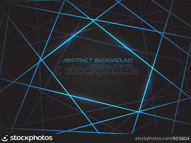 Abstract blue line light laser cross overlap on dark grey design modern technology futuristic background vector illustration.
