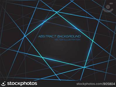 Abstract blue line light laser cross overlap on dark grey design modern technology futuristic background vector illustration.