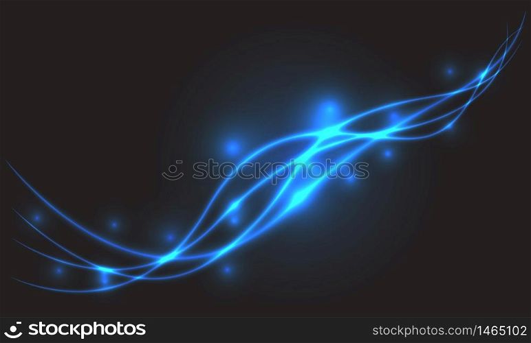 Abstract blue line light wave on black luxury background technology futuristic vector illustration.