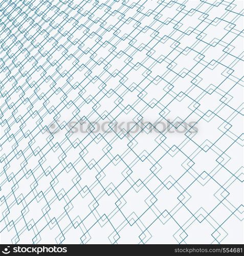Abstract blue lines squares pattern overlapping perspective on white background. Vector illustration