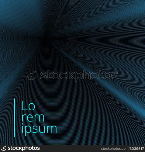 Abstract blue lines twisted pattern on black background with copy space. Vector illustration. Abstract blue lines twisted pattern on black background with cop