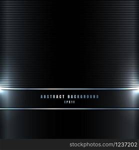 Abstract blue lines with lighting effect on black metallic background and texture. Vector illustration