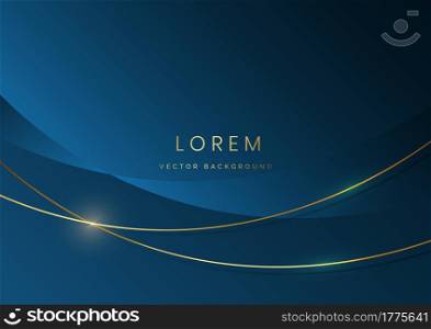 Abstract blue luxury background with gold lines curve. Luxury style. Vector illustration