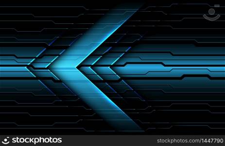 Abstract blue metallic arrow direction on dark circuit cyber pattern design modern futuristic technology background vector illustration.