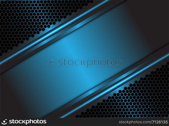 Abstract blue metallic blank space on hexagon mesh design modern luxury futuristic background vector illustration.