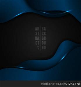 Abstract blue metallic wave shape with lighting effect on black background space for your text. Vector illustration