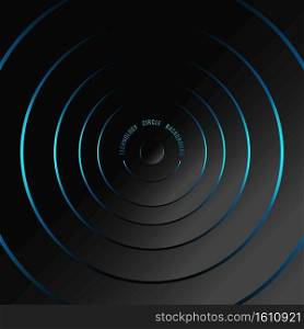 Abstract blue neon glowing circles on black background technology futuristic cobcept. Vector illustration