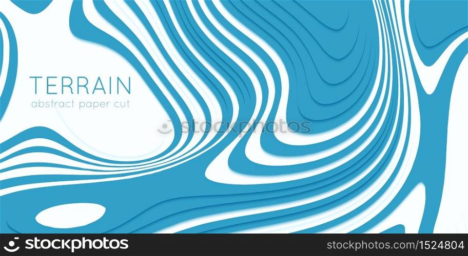 Abstract blue paper cut terrain. Paper sclices with soft shadow form 3d hills. Minimalistic design. Vector illustration. Paper craft landscape. Abstract blue paper cut terrain. Paper sclices with soft shadow form 3d hills. Minimalistic design. Vector illustration. Paper craft landscape.