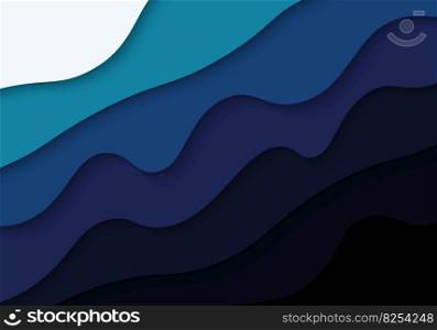 Abstract blue papercut wavy pattern design decorative artwork. Overlapping style with minimal template background. Illustrator