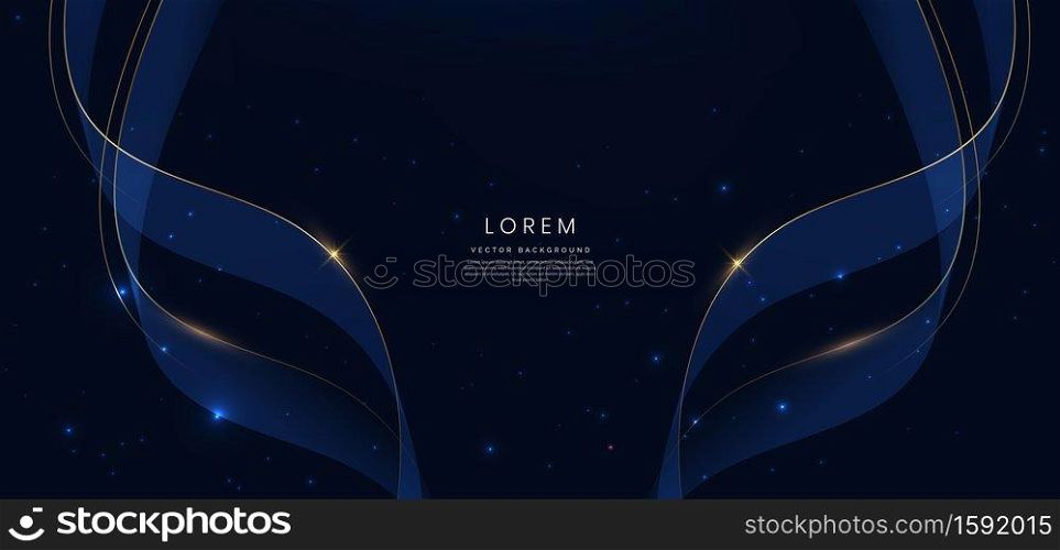 Abstract blue ribbon on dark blue background with lighting effect and copy space for text. Luxury design style. Vector illustration
