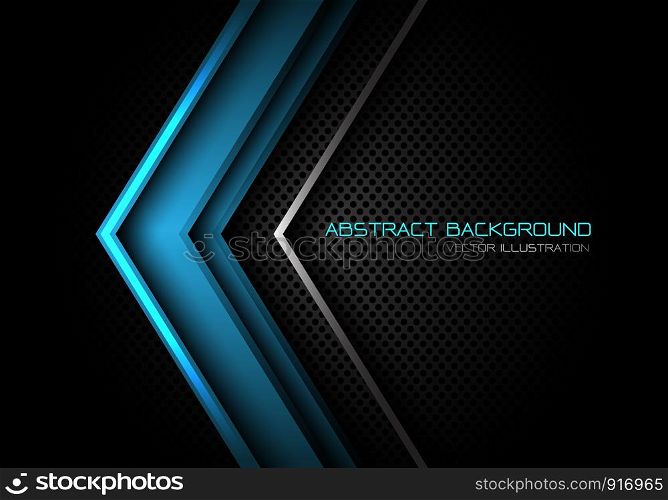 Abstract blue silver arrow direction on dark grey circle mesh with text design modern futuristic background vector illustration.