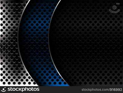 Abstract blue silver grey metal circle mesh curve overlap design modern luxury futuristic background vector illustration.