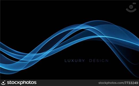 Abstract blue smoke Waves. Shiny moving lines design element on dark background for gift, greeting card and disqount voucher. Vector Illustration. Abstract Waves. Shiny blue moving lines design element on dark background for greeting card and disqount voucher.