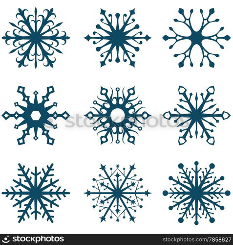 Abstract blue snowflake isolated on white background.