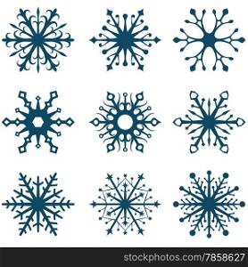 Abstract blue snowflake isolated on white background.