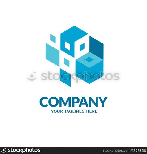 abstract blue square box geometric logo vector illustration